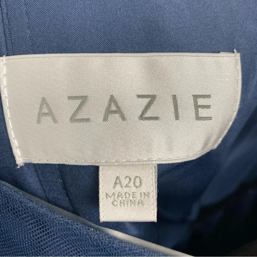 Azazie Libby A-Line Scoop Sequins Chiffon Dress Sz 20 Dark Navy Wedding - Picture 4 of 16